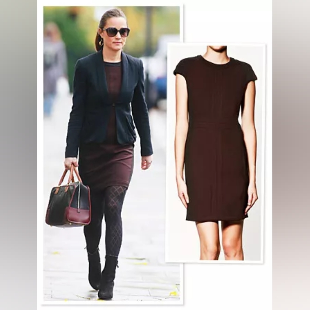 Zara Maroon and black sheath dress ASO Pippa Middleton